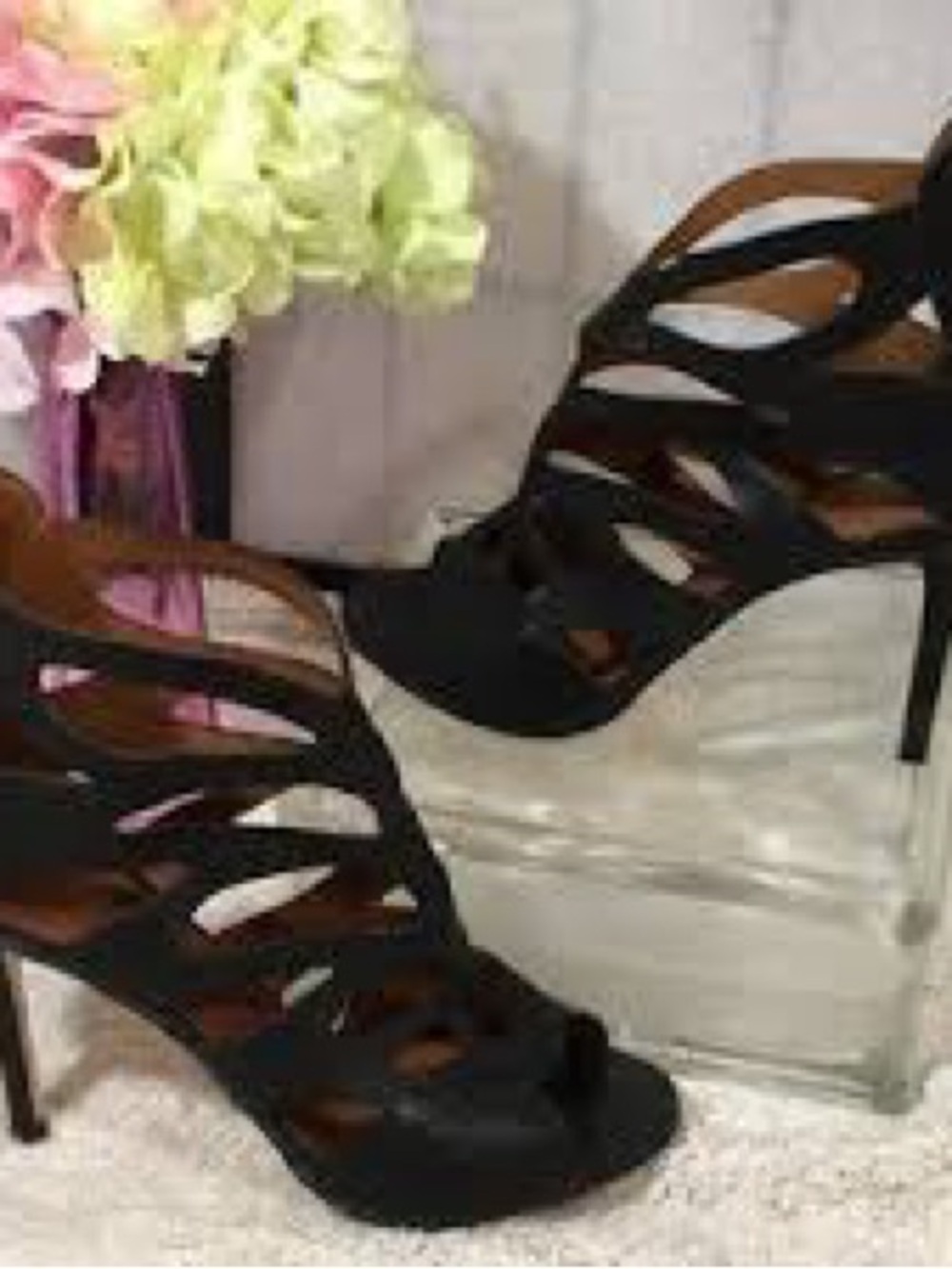Italian leather Black Cutout Stiletto Heels